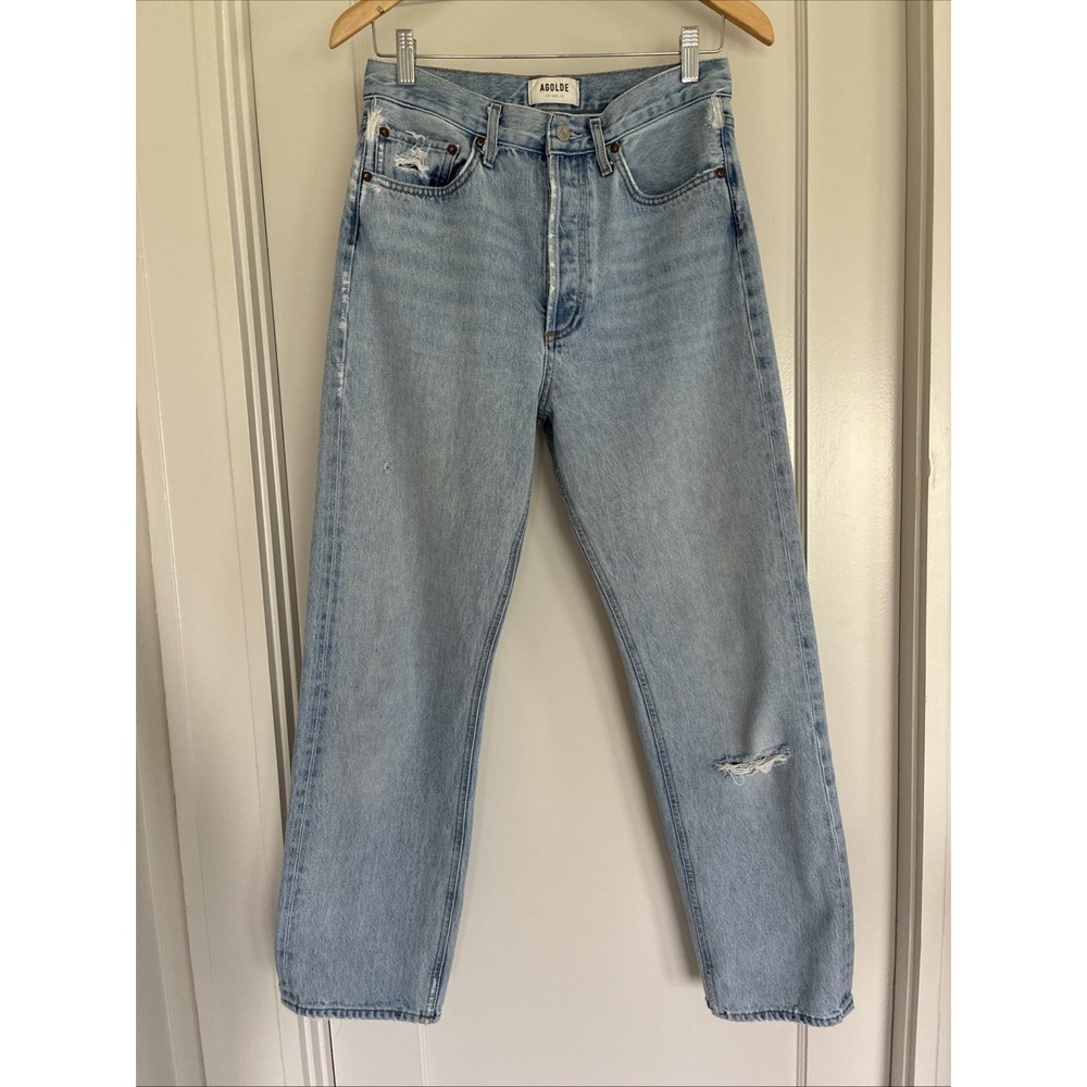 AGOLDE 90s Jeans Womens 27 Light Wash High Rise Straight Distressed Button Fly